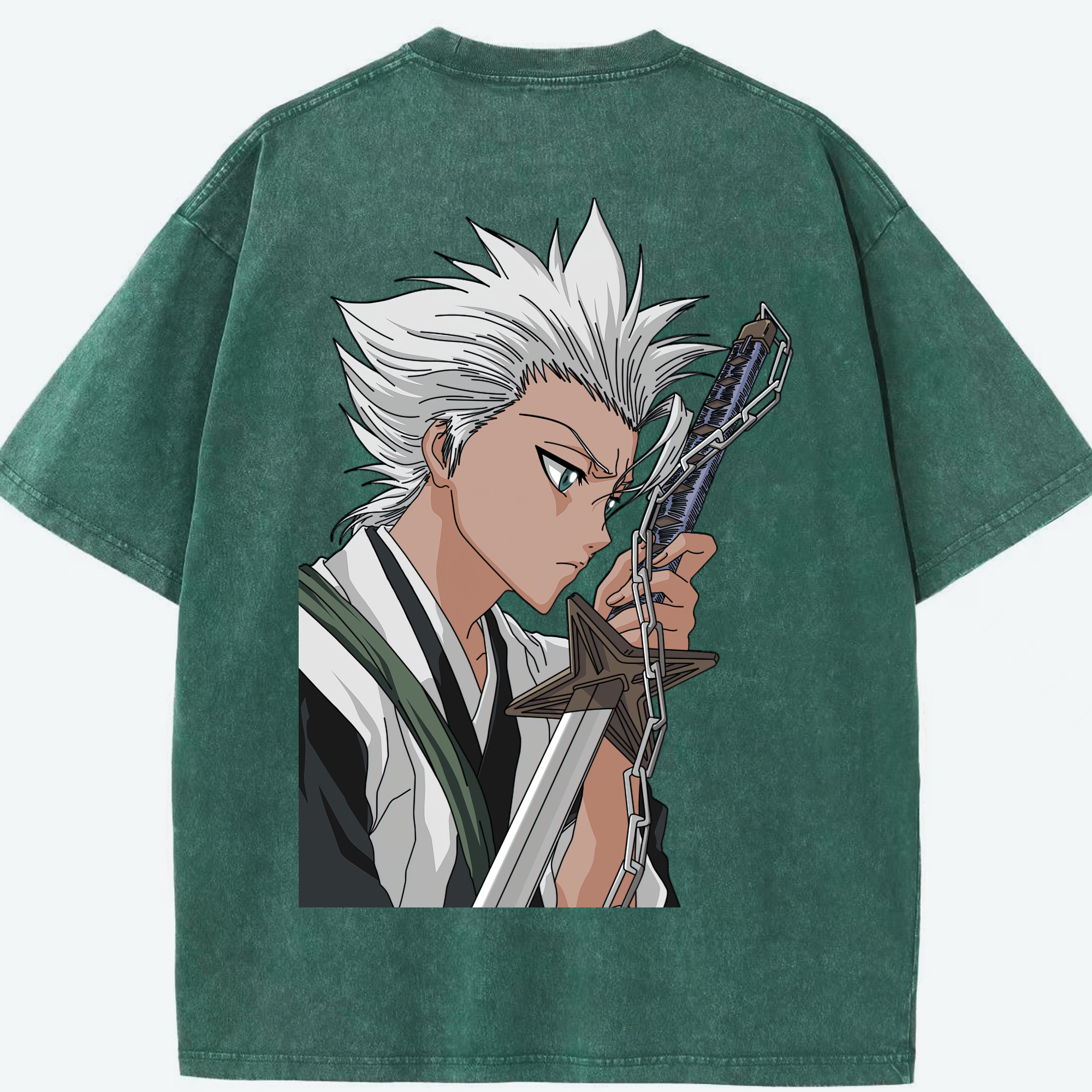 （画像用） ブリーチ 日番谷冬獅郎（ひつがや とうしろう） BLEACH Hitsugaya Toushirou 綿100% ヴィンテージ風 半袖Tシャツ（背面プリント）